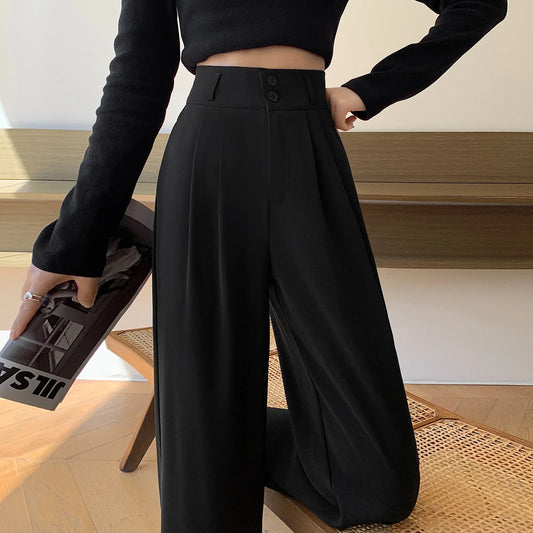 High Waisted Pants For Women 2025 New Fashion Button Up Wide Leg Office Ladies Pants