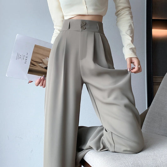 High Waisted Pants For Women 2025 New Fashion Button Up Wide Leg Office Ladies Pants