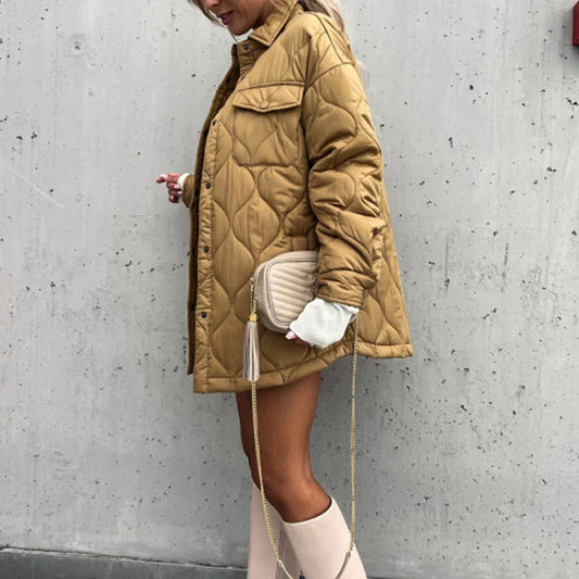 Pocket Casual Cotton Coats Woman Jackets 2025 New Loose Buttoned Thick Parkas Coat