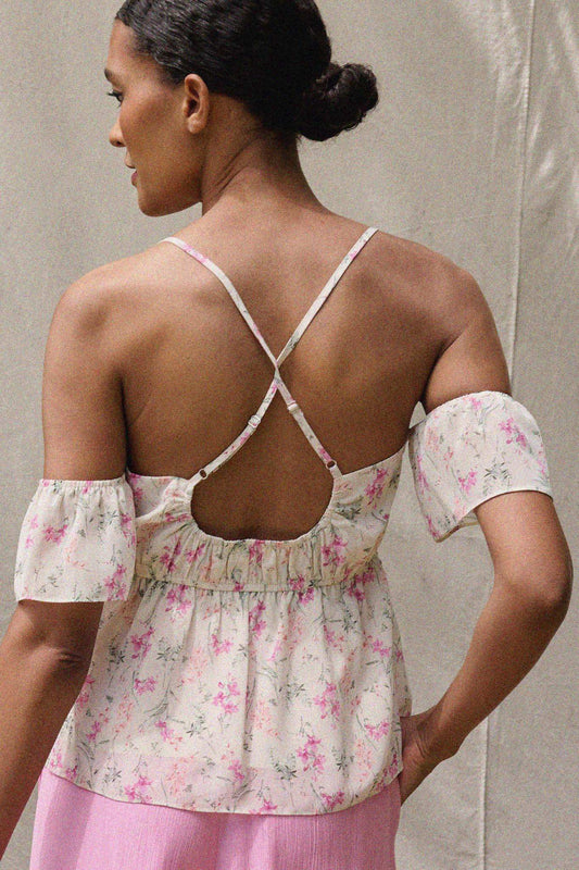 Lily Lover Floral Chiffon Cold Shoulder Cami Top