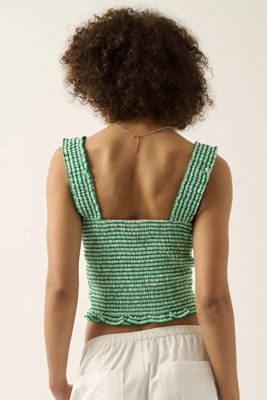 Sweet Shop Smocked Gingham Cropped Tank Top