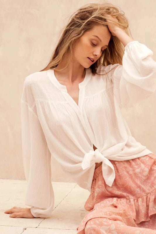 Livelong Day Jacquard Button-Front Peasant Top - ShopPromesa