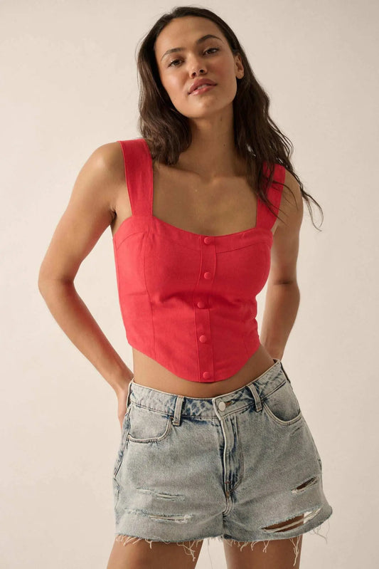 Force of Nature Linen-Blend Corset Tank Top - ShopPromesa