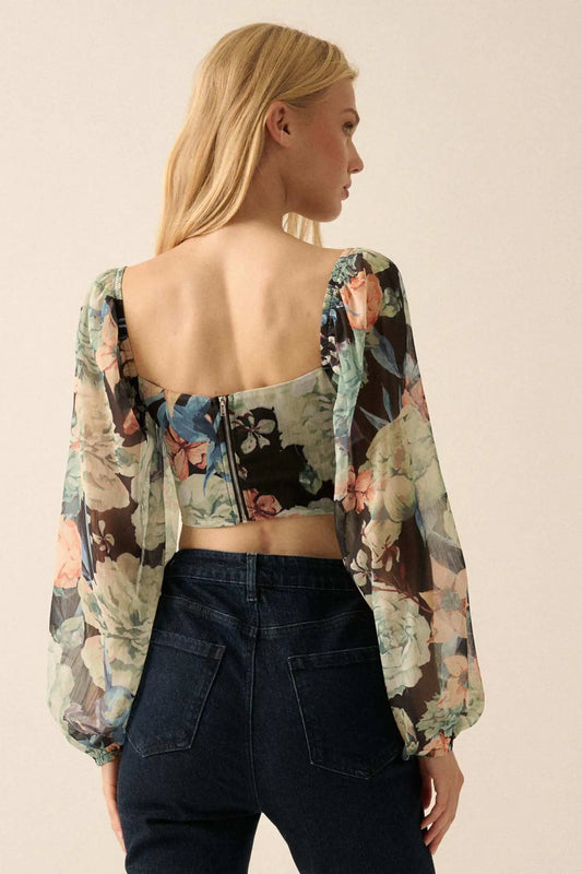 Belle Blossoms Floral Chiffon Cropped Corset Top