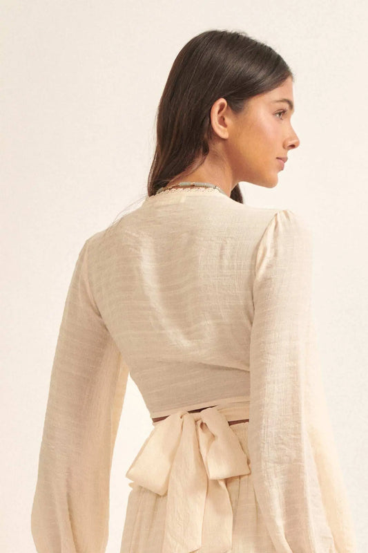 Spring to Life Lace-Trimmed Cropped Wrap Top