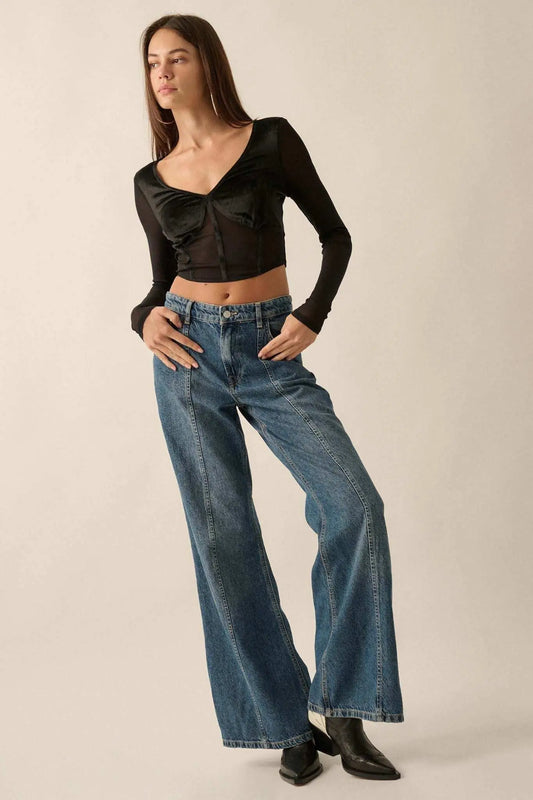 After Dark Velvet and Mesh Cropped Corset Top