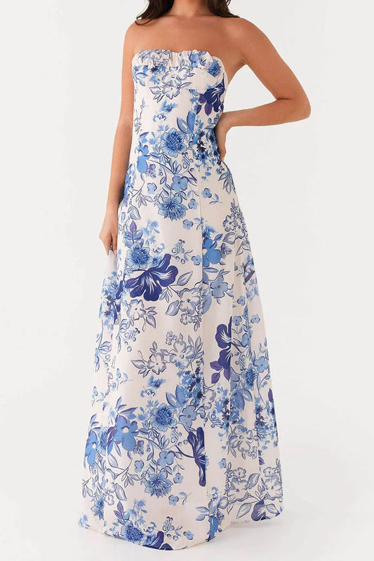Off Shoulder A-line Maxi Floral Dress