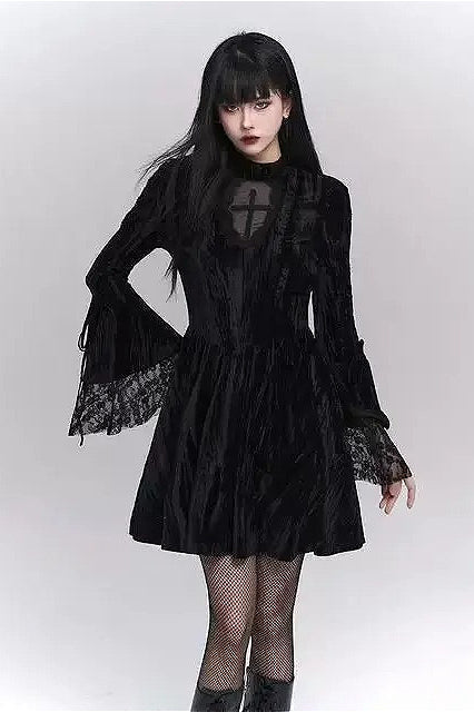 Gothic Flare Sleeve Halloween Dress