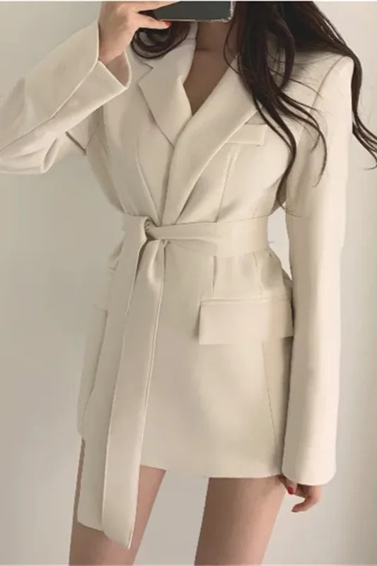 Belted Loose Fit Straight Blazer