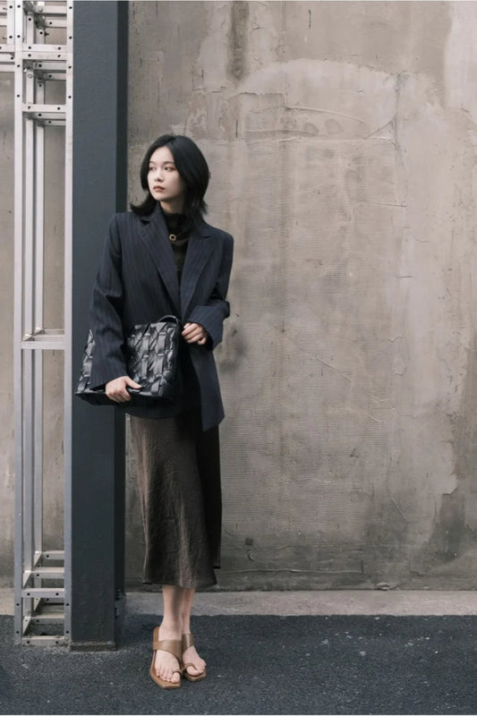 Shoulder-Padded Pinstripe Blazer