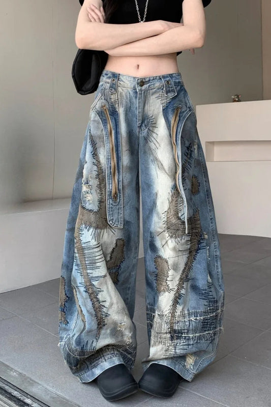Punk Streetwear Wide Leg Denim Jeans