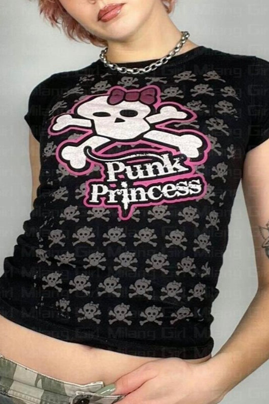 Skull Print Slim Fit Crop T-Shirt