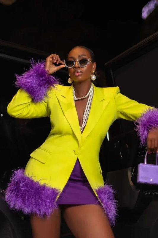 Removable Fur Collar Suit Blazer