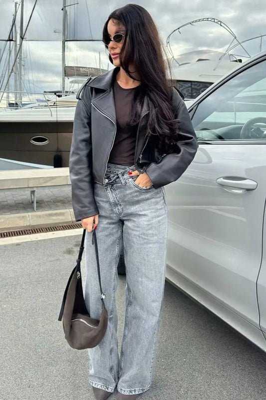 Asymmetric High Waist Straight Jeans