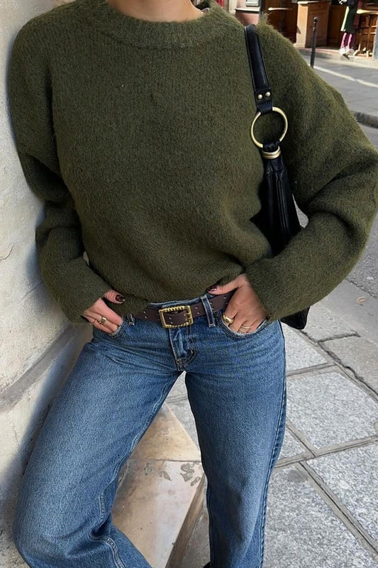 Plain Ribbed Long Sleeve Sweater