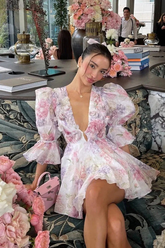 Puff Sleeve Mini Floral Dress