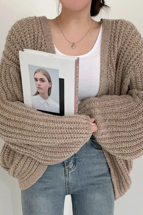 Chic Oversized Lantern Sleeve Cardigan