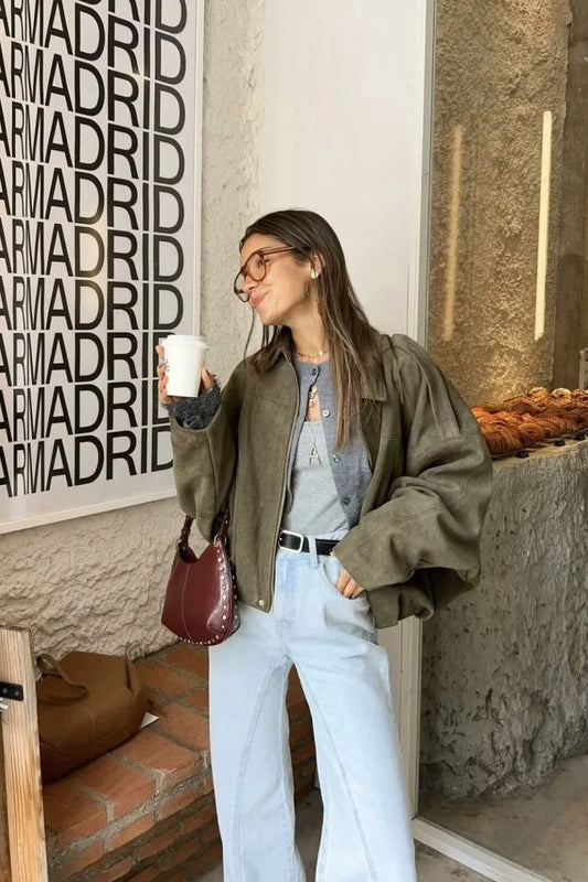 Suede Lapel Bomber Jacket