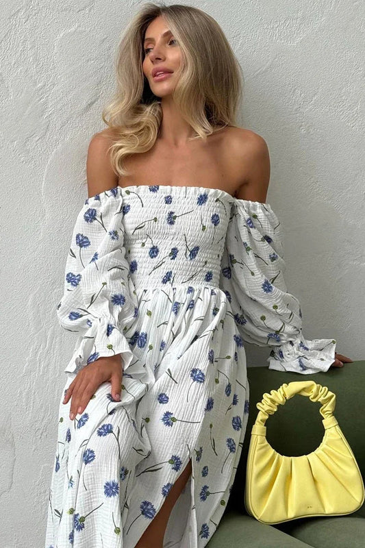 Vintage Ruffle Midi Side Slit Floral Dress