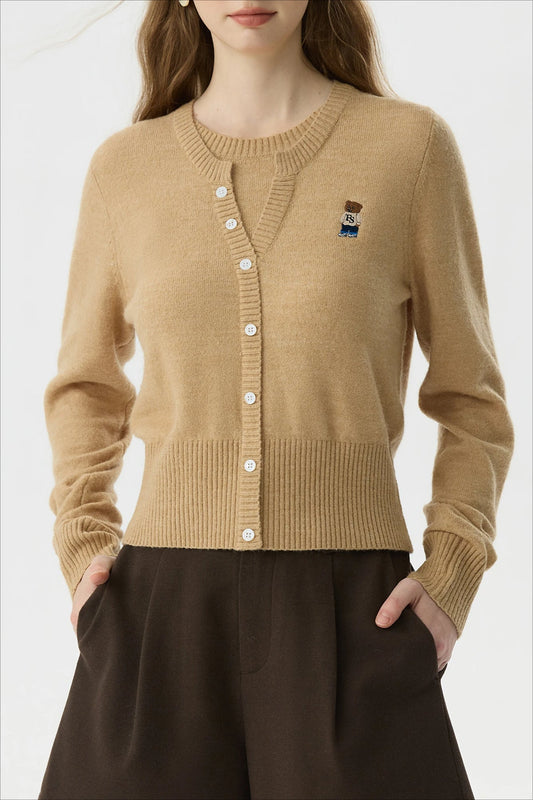 Wool Blend College Style Cardigan