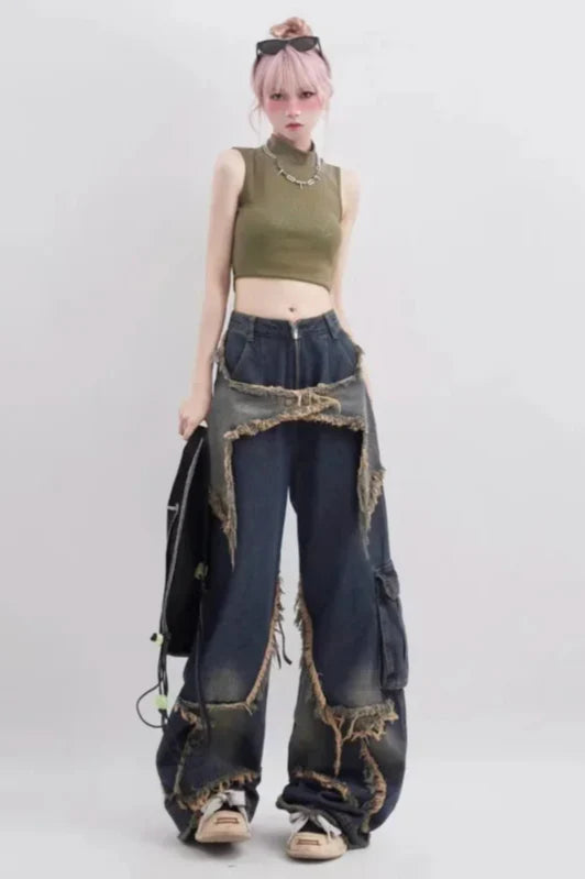 High Waist Wide Leg Workwear Jeans