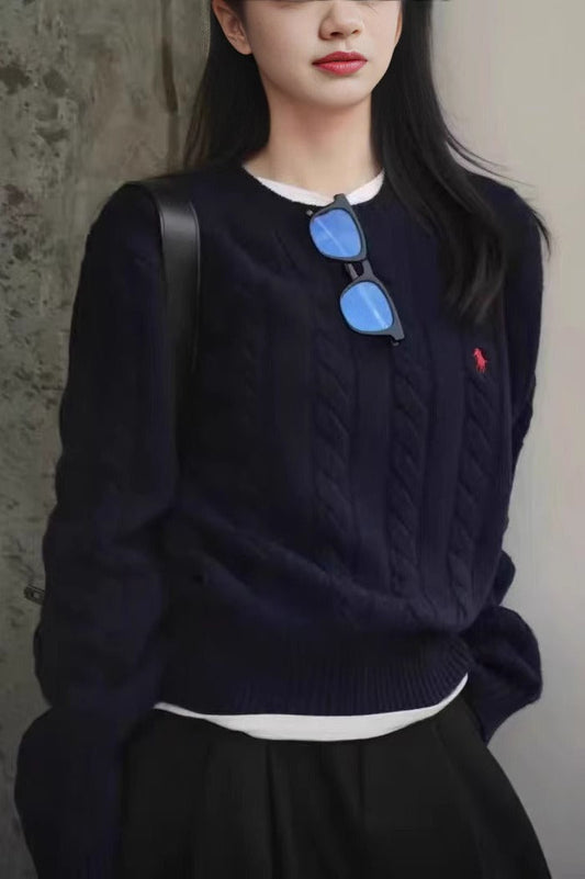 Gray Embroidered Pony Knit Sweater