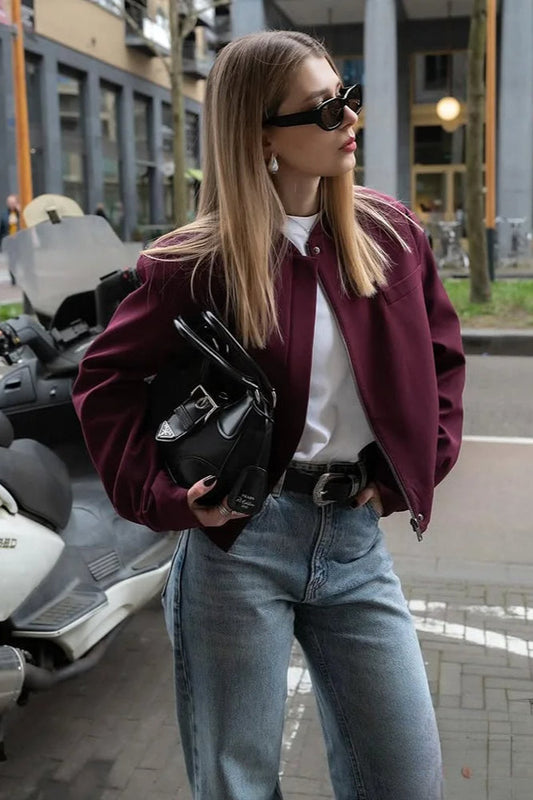 Burgundy Casual Zip Jacket