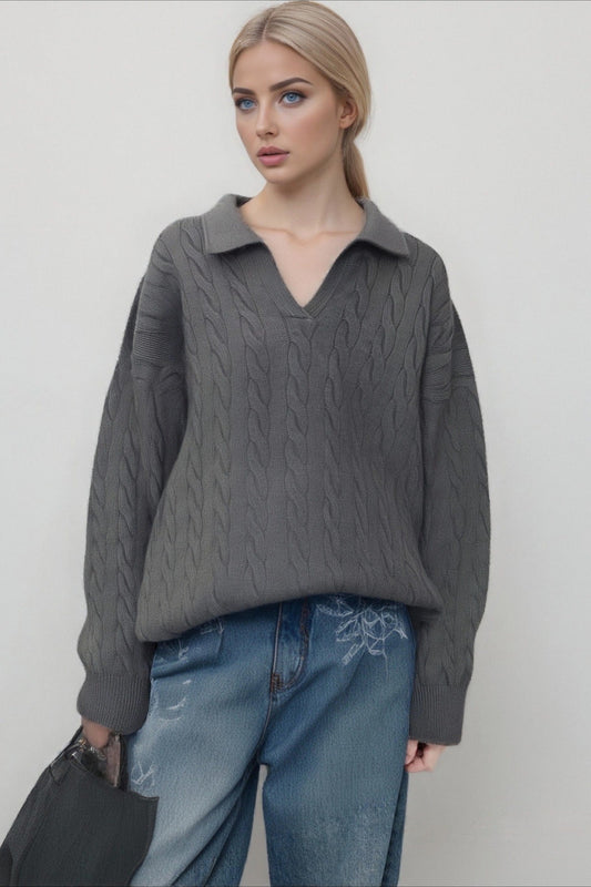 Vintage Polo Neck Cable Sweater