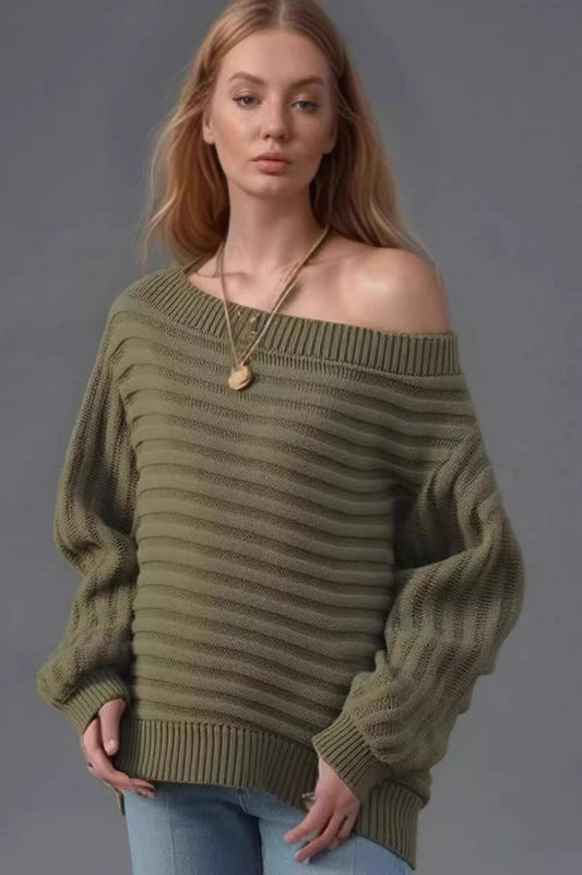 Textured One Shoulder Knit Sweater