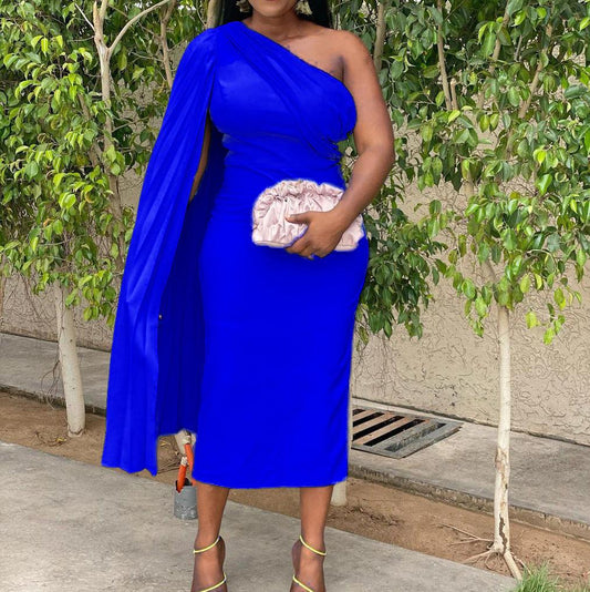 One-shoulder Temperament Evening Plus Size European And American Dress - Trendha