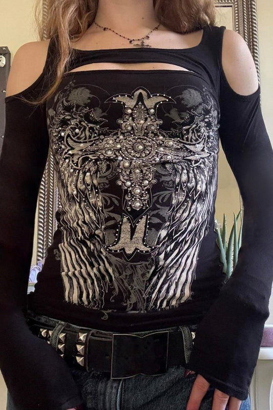 Gothic Graphic Hollow Out T-Shirt