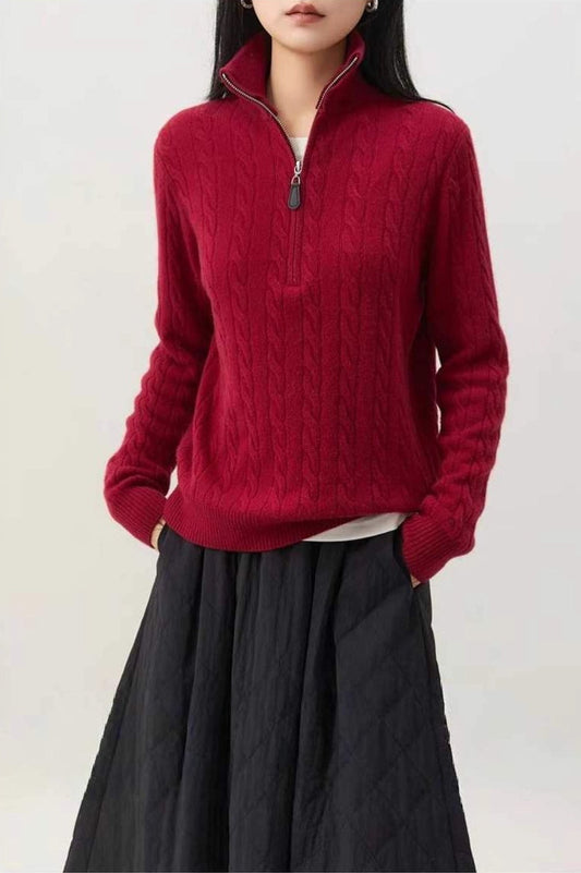 Cable Knit Half Zip Sweater