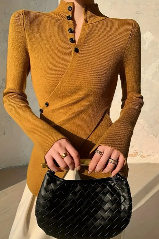 Cross Button High Neck Sweater