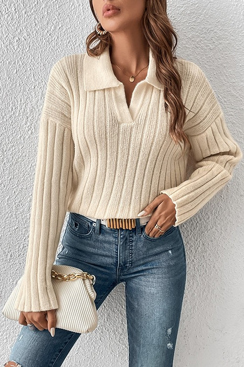 Fashion Lapel Knit Sweater