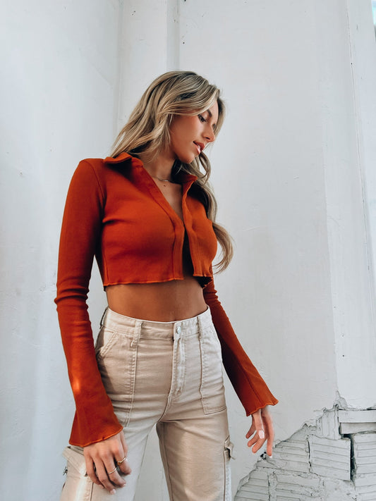 Corey Ribbed Long Sleeve in Congac