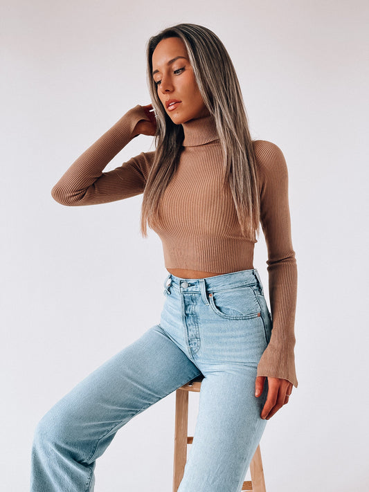 Veyda Ribbed Tan Turtleneck