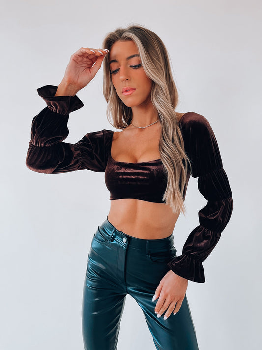 SALE: Tess Velvet Off Shoulder Crop Top