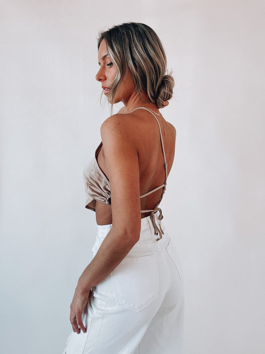 SALE :Taupe Asymmetrical Satin Top