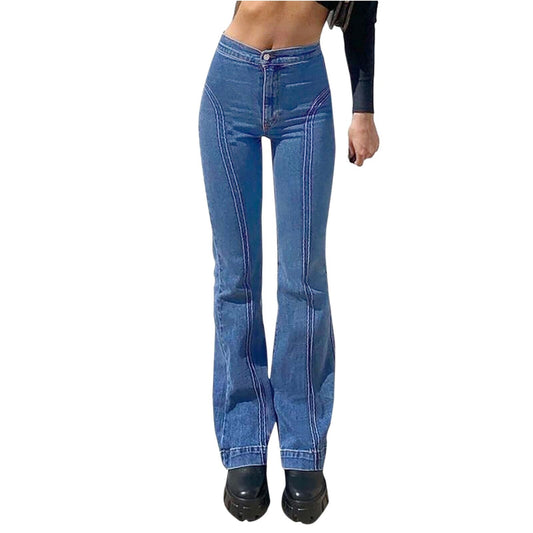 Female Skinny Slim Tight Button Fashion Long Jeans Boot Cut Straight-leg Pants