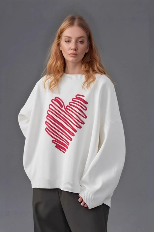 Red Heart Line Knit Sweater