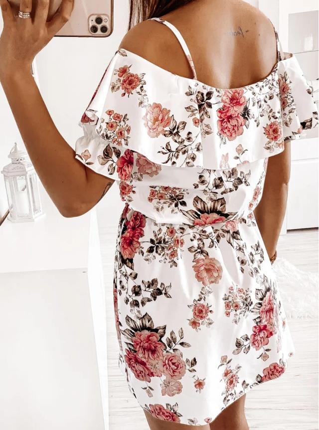 Fashion Sexy Sling Floral Waist Dress - Trendha