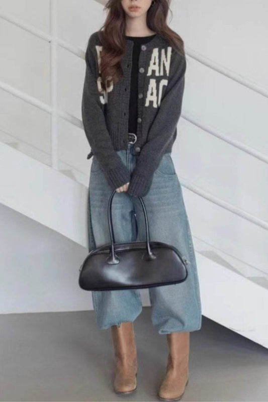 Loose Fit Letter Embroidery Sweater