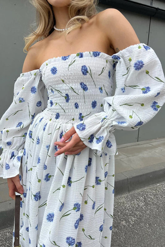 Vintage Ruffle Midi Side Slit Floral Dress