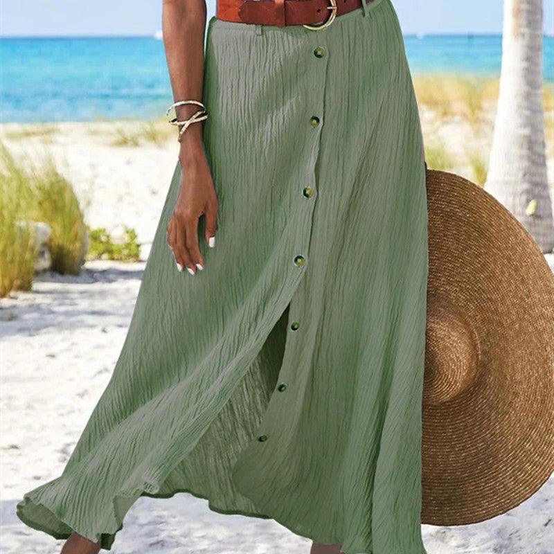 Women's Fashion Cotton Linen A-Line Hip Mid Waist Long Skirt - Trendha