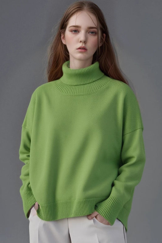 Solid High Neck Loose Knit Sweater