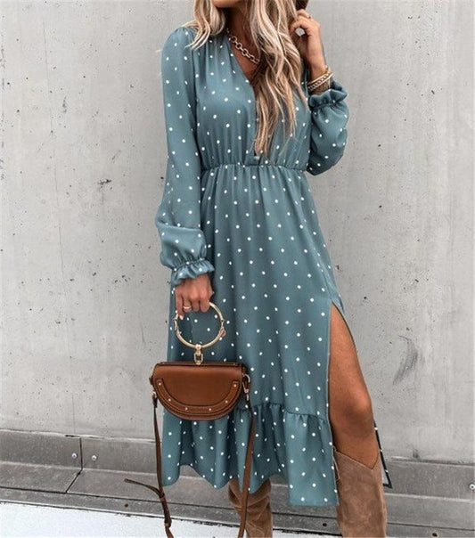 Polka dot su fold print long sleeve dress - Trendha