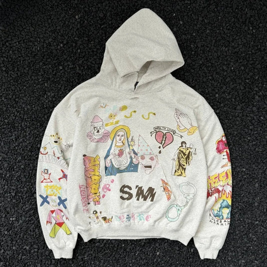 Graffiti Print Distressed Pullover Hoodie