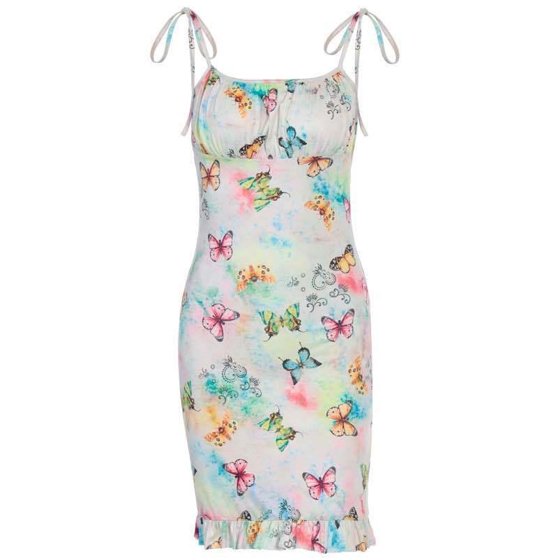 Butterfly print suspender skirt - Trendha