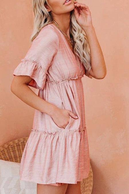 Women's pastoral leisure ruffled stitching dress - Trendha