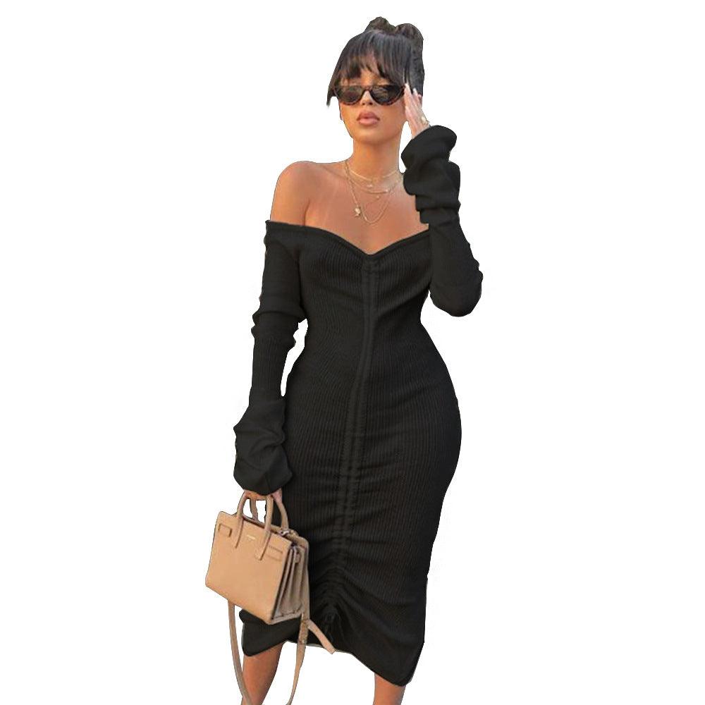Strapless long sleeve drawstring dress - Trendha